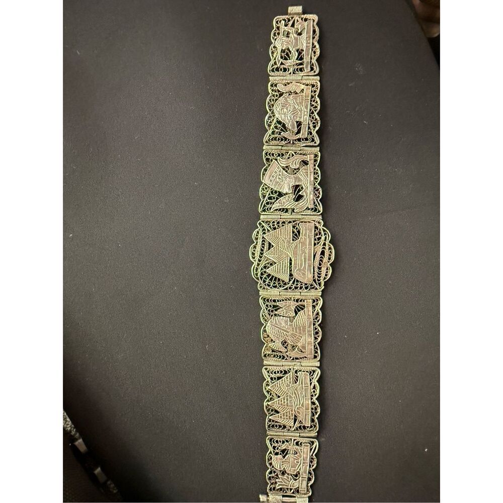 Vintage Egyptian Filigree Panel Bracelet – Handcrafted silver Sterling